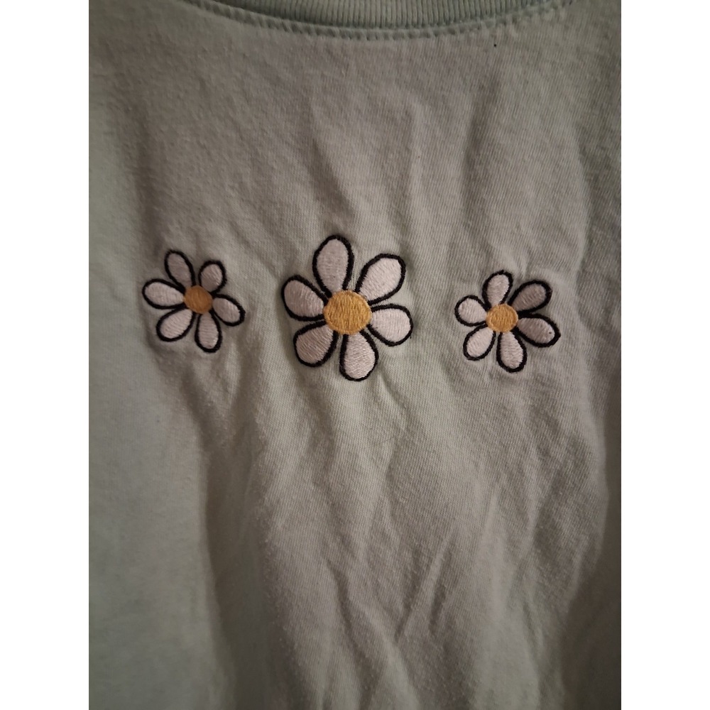 Vintage Y2K Hollister Baby Tee Embroidered Daisy EUC XS Mint Aqua